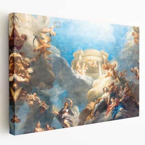 Panoramic view of Paris with Eiffel Tower on stretched canvas, in muted earth tones, ideal for kitchen wall art.