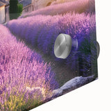 Large abstract wall art depicting the Provence scenery in muted earth tones on acrylic glass, ideal for dining room ambiance.