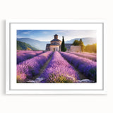 Textured art depicting an abstract scene of Provence, France in muted earth tones on a framed white mat.