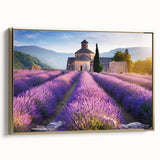 Framed canvas depicting a vintage-style Provence landscape in muted gold and black, ideal for bedroom wall art.