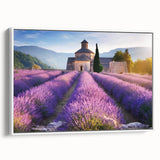 Vintage poster art of a scenic Provence landscape on framed canvas, featuring colorful art in extra large size.