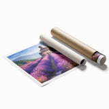 Extra large rolled print depicting a serene Provence landscape with vibrant floral elements.