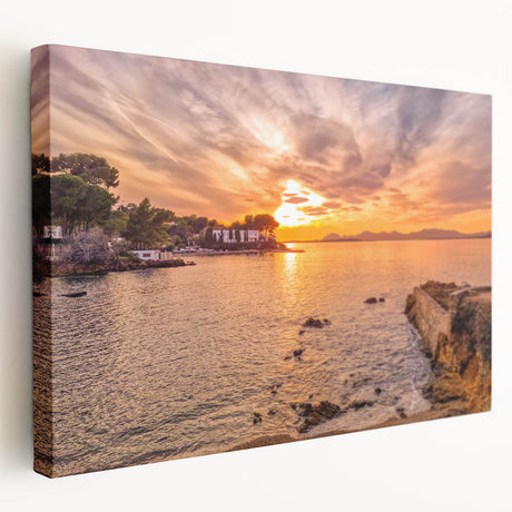 Large art print of a South France scenery on stretched canvas, featuring soft pastel shades, ideal for kitchen wall art.