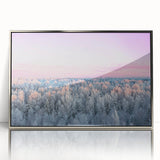 Mid-century modernist acrylic print of a European scenery, ideal for modern art wall decor, framed in silver.