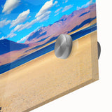 Large abstract wall art depicting South American Bolivian scenery in muted earth tones on acrylic glass.