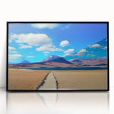 Large abstract wall art featuring a Bolivian landscape in muted earth tones on a framed acrylic.