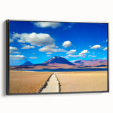 Black and white wall art featuring a Bolivian landscape on framed canvas, suitable for bedroom decor.