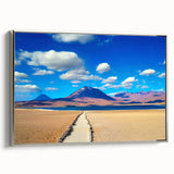 Framed canvas featuring a vintage-style landscape painting of Bolivian scenery.
