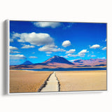 Vintage poster art of a Bolivian landscape on a framed canvas, featuring vibrant colors ideal for living room decor.