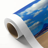 Art deco poster of a Bolivian landscape on rolled canvas, featuring muted earth tones, ideal for nursery wall art.