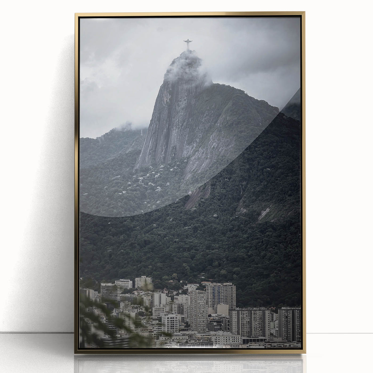 Framed acrylic print of a South American landscape in gold tones, ideal for modern art wall decor.
