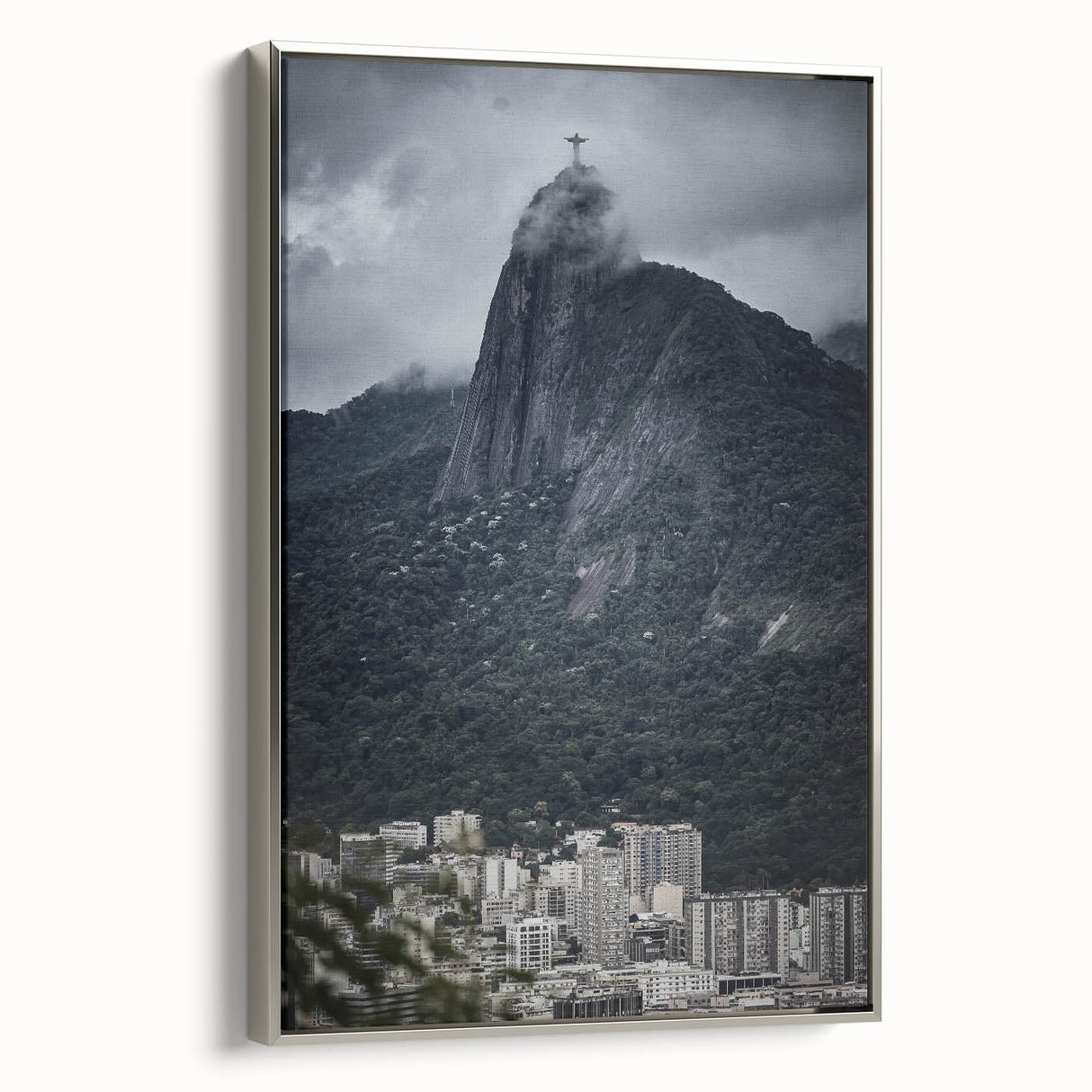 Framed canvas landscape art painting featuring a colorful vintage-style depiction of a Brazilian scene.