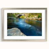 Textured abstract art print depicting a Connecticut scenery in muted blue tones, framed with a silver mat.