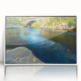 Art deco poster of Connecticut scenery in muted gray and blue tones, framed acrylic, ideal for modern nursery wall art.