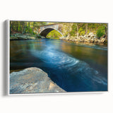 Vintage poster art of Connecticut scenery in colorful tones on extra large framed canvas, ideal for living room decor.