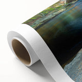 Art Deco poster featuring Connecticut scenery on a rolled canvas, with muted earth tones, ideal for nursery wall art.