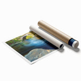 Extra large rolled print featuring a serene Connecticut landscape with soft floral elements in pastel shades.