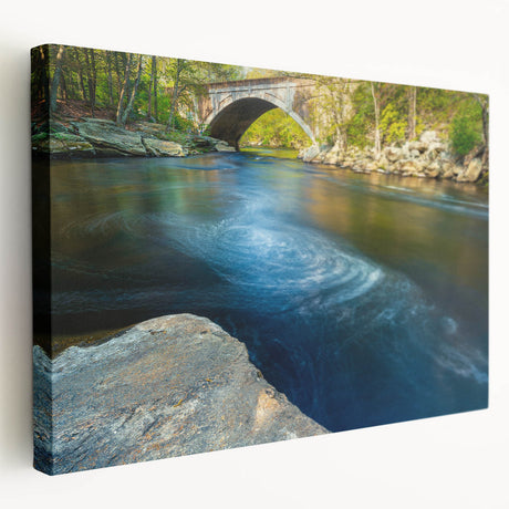 Connecticut scenery on large stretched canvas in muted green and blue tones, ideal for kitchen wall decor.