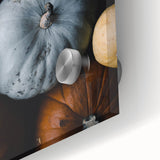 Large abstract wall art in autumnal hues on acrylic glass, suitable as mid-century modernist dining room art.