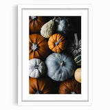 Abstract art print featuring swirling autumnal hues on a white-matted frame, suitable for bedroom or dining room decor.