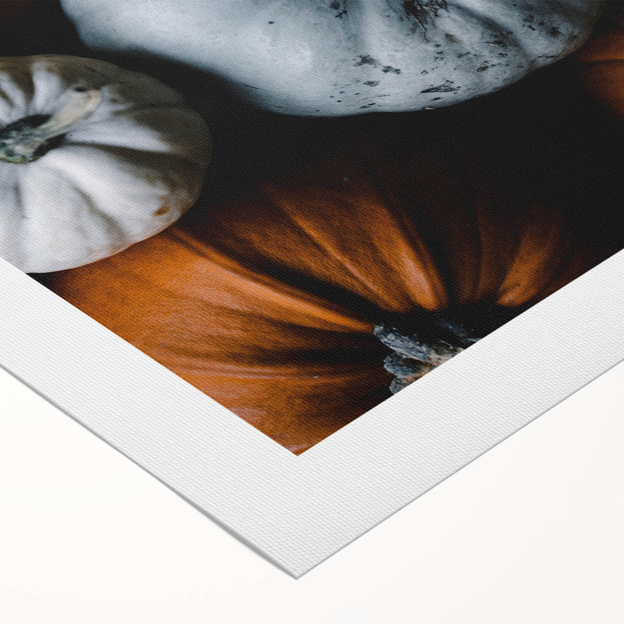 Art deco poster featuring an autumnal forest scene in muted orange and brown tones on rolled canvas.