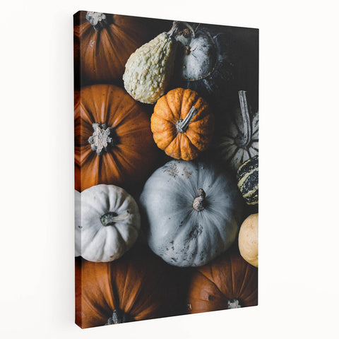 Fall landscape on large stretched canvas, featuring warm orange and red tones, ideal for kitchen wall art.
