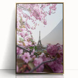 Mid-century modernist large art print depicting spring season, in gold frame, suitable for nursery wall art.