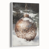 Vintage poster art of a winter scene in muted blue and white tones, framed canvas, ideal for living room decor.
