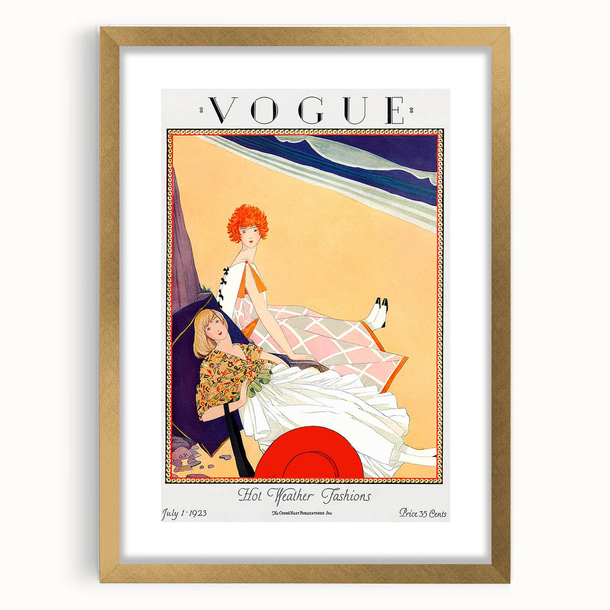 1923 Summer Vogue Fashion Print - Beach Scene Wall Art Decor