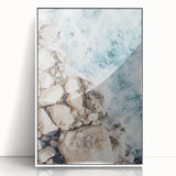 Art Deco poster of a stylized summer scene in soft pastel colors, acrylic print framed in white.