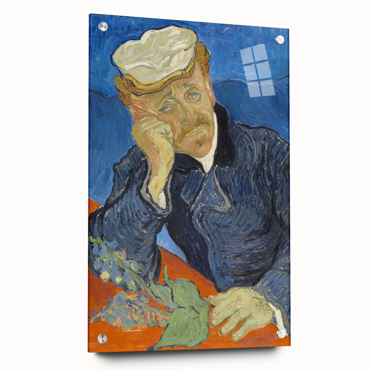 Vincent van Gogh-inspired large abstract wall art on acrylic glass, showcasing swirling blue and yellow tones.
