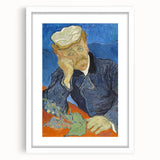 Abstract art print of swirling blue and yellow patterns on a white framed canvas, suitable for bedroom or dining room decor.