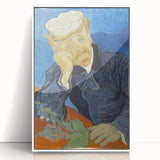 Mid-century modernist art of a starry night sky with vibrant blue and yellow swirls, acrylic print in white frame.