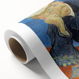 Art deco style poster of a starry night sky with swirling blue and yellow hues, printed on rolled canvas.