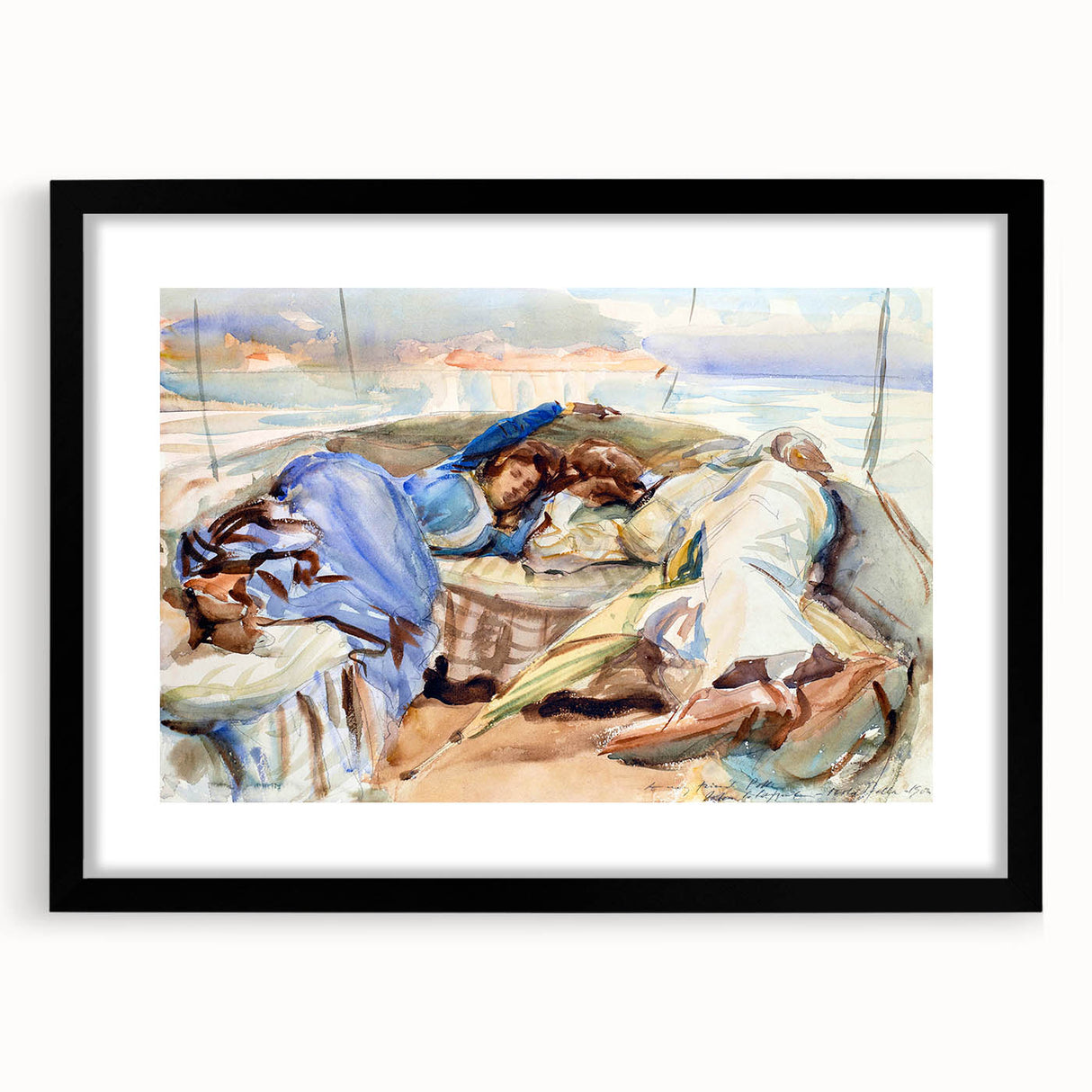 Romanticism Art: Two Figures in a Boat by Sargent - Scenic Canvas