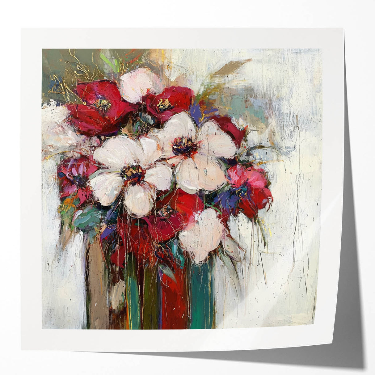 Abstract floral photo print mockup set featuring vibrant pastel colors on a glossy surface, ideal for home decor and interior design inspiration.