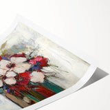 Colorful abstract floral design printed on high-quality canvas, showcasing vibrant hues and intricate details, ideal for home decor or artistic display. The rolled print is conveniently packaged in a sturdy cardboard tube, ensuring safe delivery and easy handling.