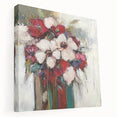 Stretched canvas showcasing a vibrant abstract floral design with rich colors and intricate details, perfect for modern home decor and interior styling.