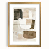 Elegant abstract minimalist wall art framed in gold, showcasing a soft color palette of beige and white, perfect for enhancing modern home decor.