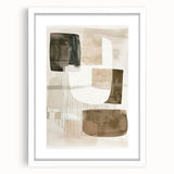 Abstract minimalist wall art framed with a white mat, showcasing geometric shapes in soft colors. Ideal for modern decor and art enthusiasts.