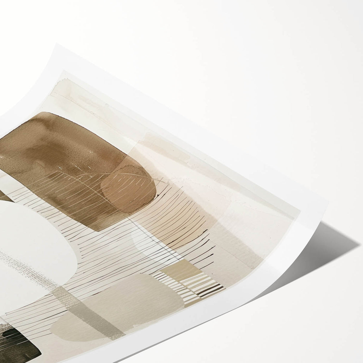 Abstract minimalist wall art rolled print showcasing soft pastel colors and geometric shapes, elegantly packaged in a protective cardboard tube for shipping.