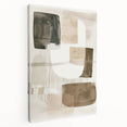 Abstract minimalist wall art on a stretched canvas in neutral tones, showcasing geometric shapes and fluid lines, perfect for modern home decor.