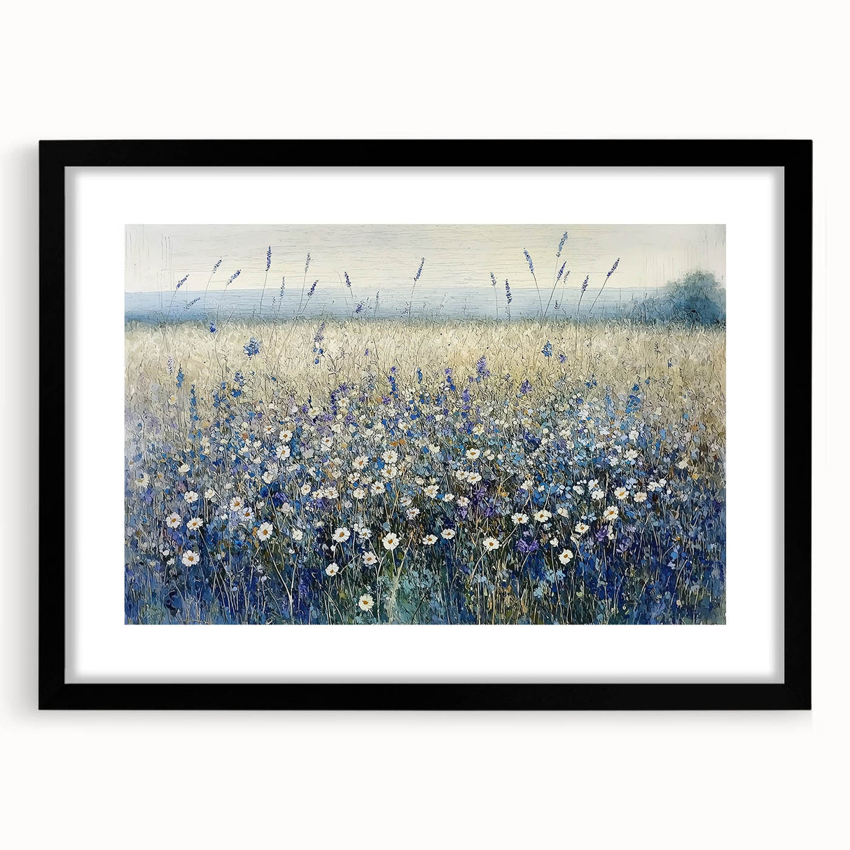 Abstract floral design framed in a sleek black mat, showcasing vibrant colors and intricate patterns, ideal for modern home decor. The artwork adds a touch of elegance and sophistication to any living space, making it a perfect choice for art enthusiasts.