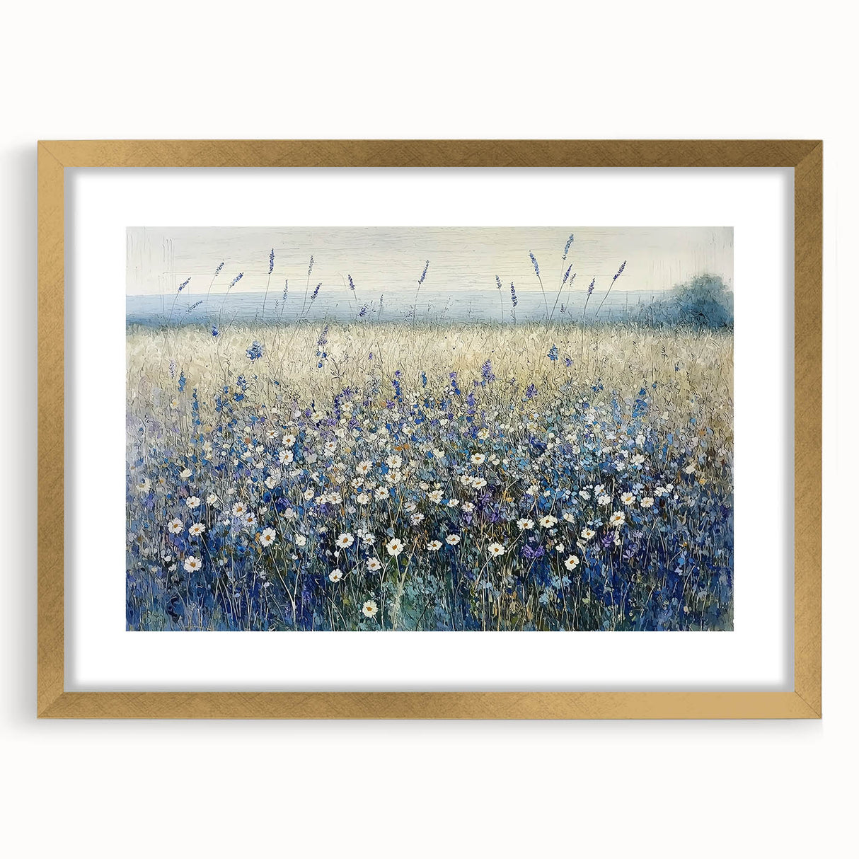 Abstract floral frame design in gold with a mat, showcasing intricate patterns and vibrant colors, ideal for home decor or art display. Perfect for enhancing any interior space with a touch of elegance.