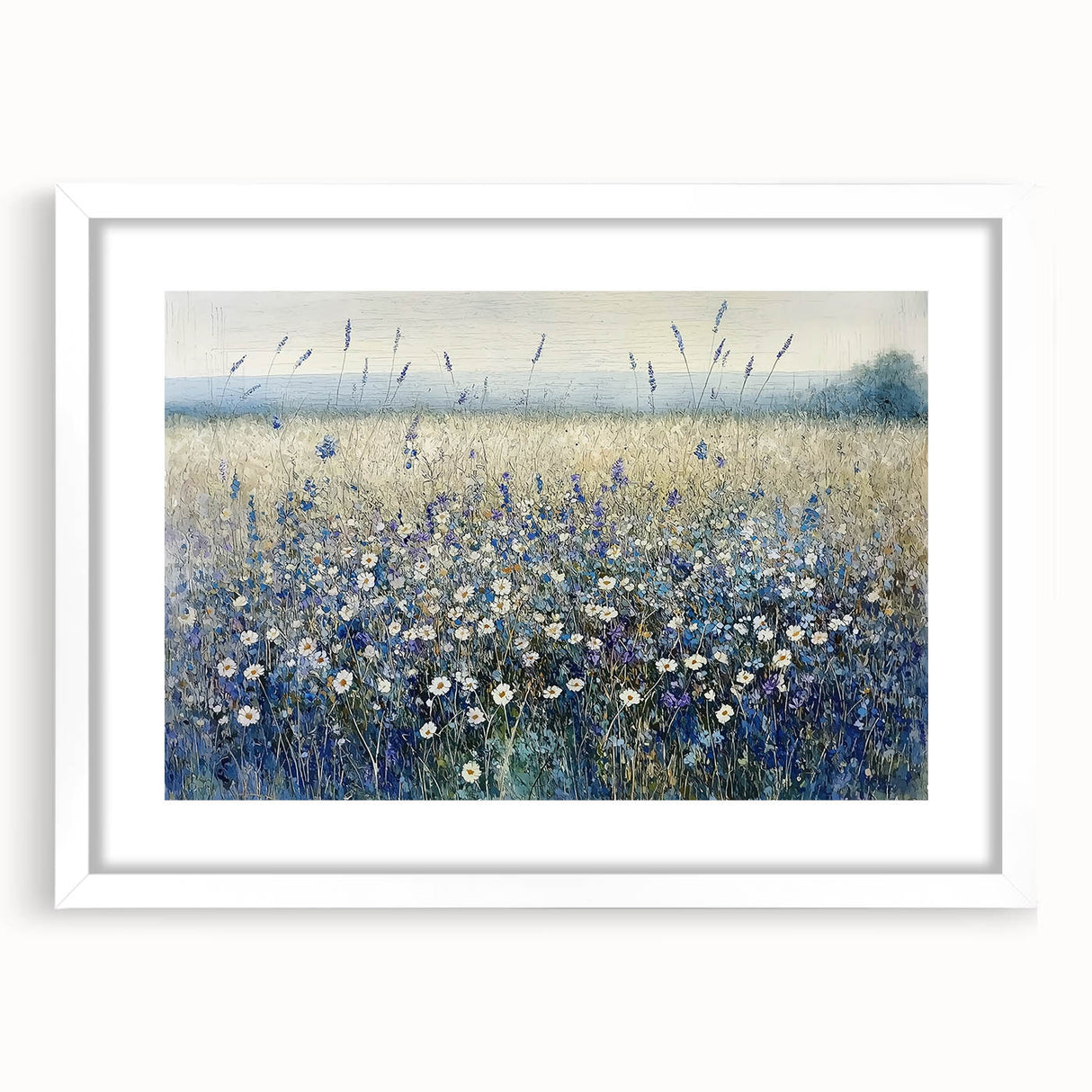 Abstract floral frame art print showcasing vibrant colors on a white mat, designed for modern decor. Ideal for adding a touch of elegance to any space.