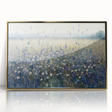 Framed acrylic artwork showcasing an abstract floral design in vibrant colors, set against a sleek gold frame, ideal for modern home decor.