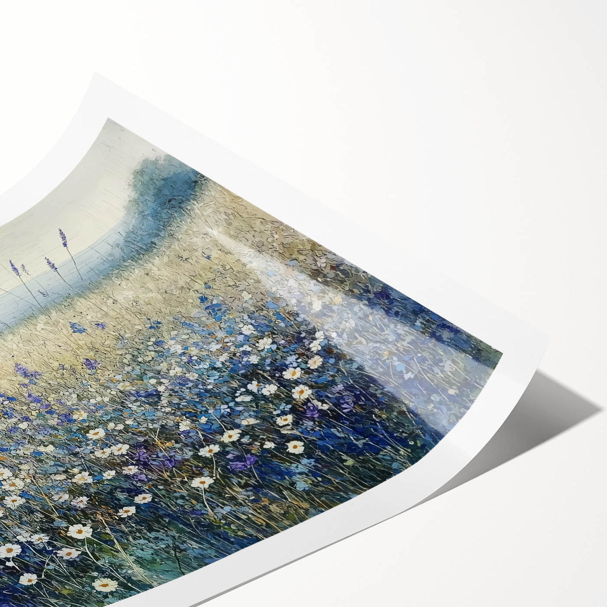 Abstract floral rolled print showcasing vibrant colors and intricate designs, packaged in a protective cardboard tube for safe delivery. Perfect for home decor.