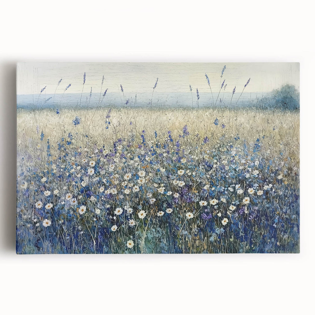 Vibrant abstract floral canvas artwork showcasing bold colors of blue, pink, and green, perfect for modern home decor, adding a touch of elegance and creativity.