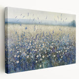 Abstract floral canvas art with vibrant colors and intricate designs, displayed in a side view showcasing its stretched edges, perfect for modern home decor.