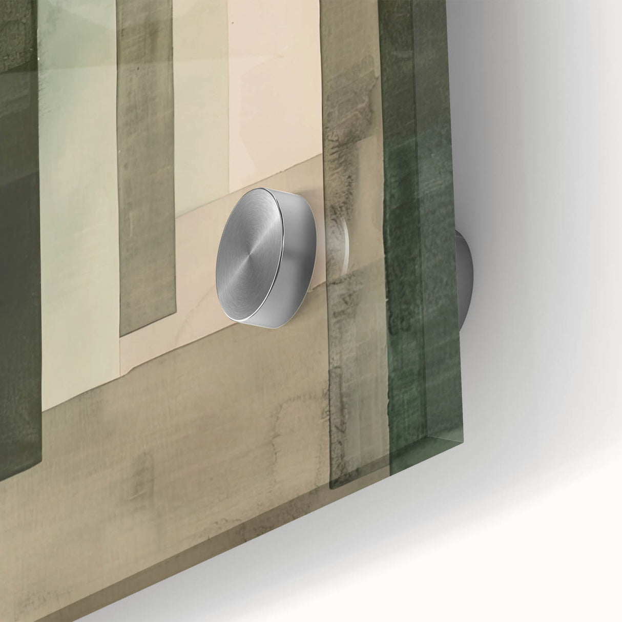 Abstract minimalist wall art design in soft pastel colors with geometric shapes, printed on acrylic glass, showcasing a sleek and modern aesthetic ideal for contemporary decor.